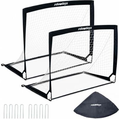 Relaxdays fotbollsmål 2-pack, 90x120x90 cm, fällbart, färgval med jordkrokar och bärväska, barnstaket för trädgården Relaxdays fotbollsmål 2-pack, 90x120x90 cm, fällbart, färgval med jordkrokar och bärväska, barnstaket för trädgården