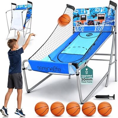 SereneLife Arcade Basketball Game Indoor Shootout, Heavy Duty Foldable Dual Hoop with Electronic Shot Scoreboard, Play Timer, Förmonterad ram, blå SereneLife Arcade Basketball Game Indoor Shootout, Heavy Duty Foldable Dual Hoop with Electronic Shot Scoreboard, Play Timer, Förmonterad ram, blå