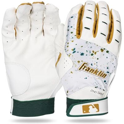 Franklin Sports MLB Batting Gloves 2nd Skinz Drop Baseball + Softball Batting Gloves vuxen + ungdom premium läderpar vit + F. Grön ungdom liten Franklin Sports MLB Batting Gloves 2nd Skinz Drop Baseball + Softball Batting Gloves vuxen + ungdom premium läderpar vit + F. Grön ungdom liten