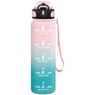 Mulbijeo 0,5 liters flaska, läckagesäker, gymvattenflaska, återanvändbar, motiverande flaska, tidsmarkör, vattenflaska för gym, cykling, kontor, rosa och cyan Mulbijeo 0,5 liters flaska, läckagesäker, gymvattenflaska, återanvändbar, motiverande flaska, tidsmarkör, vattenflaska för gym, cykling, kontor, rosa och cyan