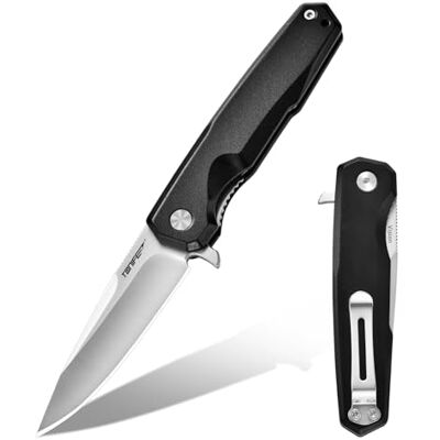 TONIFE Vision fällkniv utomhuskniv med 8Cr14MoV blad och aluminiumhandtag överlevnadskniv med fickklämma Bushcraft-kniv (svart – satin) TONIFE Vision fällkniv utomhuskniv med 8Cr14MoV blad och aluminiumhandtag överlevnadskniv med fickklämma Bushcraft-kniv (svart – satin)