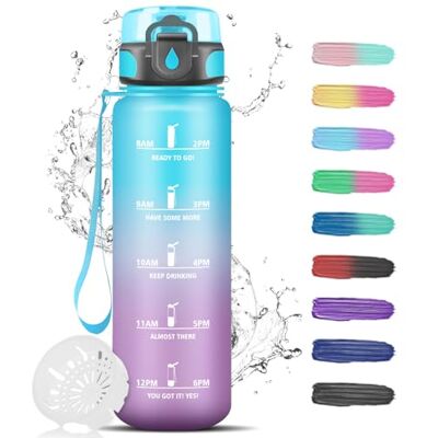 Grsta 1 liter vattenflaska, gym, läckagesäker, motiverande vattenflaska med drickstid, sportflaska, graduerad flaska för träning, skola, cykling, vuxen, yoga, kontor Grsta 1 liter vattenflaska, gym, läckagesäker, motiverande vattenflaska med drickstid, sportflaska, graduerad flaska för träning, skola, cykling, vuxen, yoga, kontor