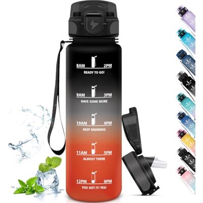 Grsta 1 liter, vattenflaska för gym, förlustfri, motiverande vattenflaska med tidsmässig skala, flaska med sugrör, lätt att rengöra, vattenflaska för sport, fitness, cykling, svart-röd Grsta 1 liter, vattenflaska för gym, förlustfri, motiverande vattenflaska med tidsmässig skala, flaska med sugrör, lätt att rengöra, vattenflaska för sport, fitness, cykling, svart-röd