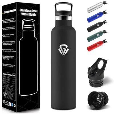 HoneyHolly 1 liter termisk vattenflaska, BPA-fri, termisk flaska, dubbelvägg, vakuumflaska, 18/8 rostfritt stål, vattenflaska med sugrör, termosflaska för gym, sport, cykel svart HoneyHolly 1 liter termisk vattenflaska, BPA-fri, termisk flaska, dubbelvägg, vakuumflaska, 18/8 rostfritt stål, vattenflaska med sugrör, termosflaska för gym, sport, cykel svart