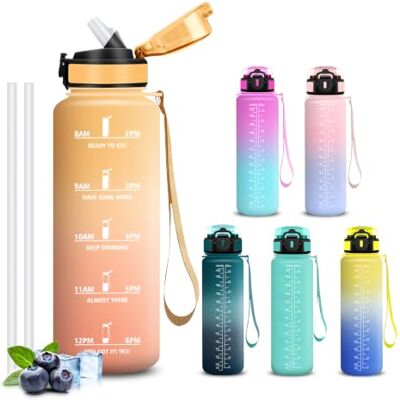 Mujigaga 1,5 liters vattenflaska, gymflaska, lätt att rengöra, dricksflaskor med tidsmarkör, läckagefria, motiverande flaska med sugrör, för camping, cykel, vandring Mujigaga 1,5 liters vattenflaska, gymflaska, lätt att rengöra, dricksflaskor med tidsmarkör, läckagefria, motiverande flaska med sugrör, för camping, cykel, vandring