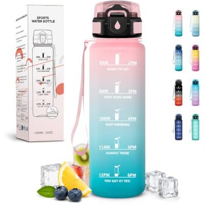JAPORIA 1 000 ml flaska, Marcador de Tiempo, återanvändbar vattenflaska med sugrör, läckagesäker, perfekt för arbete, cykling, löpning, pool JAPORIA 1 000 ml flaska, Marcador de Tiempo, återanvändbar vattenflaska med sugrör, läckagesäker, perfekt för arbete, cykling, löpning, pool