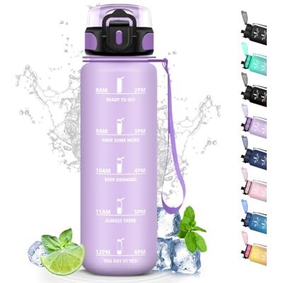 Grsta Flaska, 1 liter vattenflaska med filter, läckagefri vandringsflaska, gymflaska, lätt att rengöra, flaska med tider för att dricka, flaska för sport, cykling, vandring, utomhus, lila Grsta Flaska, 1 liter vattenflaska med filter, läckagefri vandringsflaska, gymflaska, lätt att rengöra, flaska med tider för att dricka, flaska för sport, cykling, vandring, utomhus, lila