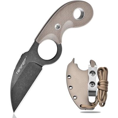 TONIFE Halvmåne Halskniv Kniv för Utomhusbruk Fast Blad i 8Cr14MoV-Stål med Slida, Nyckelband och Klämma Kniv med Full Tång Överlevnadskniv (Varm sand+svart oxid sedan stentvätt) TONIFE Halvmåne Halskniv Kniv för Utomhusbruk Fast Blad i 8Cr14MoV-Stål med Slida, Nyckelband och Klämma Kniv med Full Tång Överlevnadskniv (Varm sand+svart oxid sedan stentvätt)