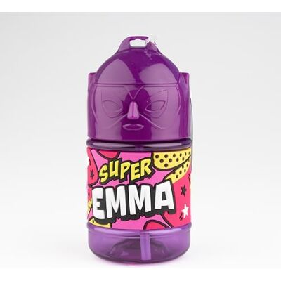 SUPER GOURDE Personlig barnflaska, vattenflaska med sugrör Super Emma, vattenflaska SUPER GOURDE Personlig barnflaska, vattenflaska med sugrör Super Emma, vattenflaska