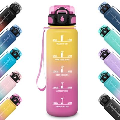 HoneyHolly Vattenflaska 1 000 ml med tidsmarkörer, motiverande flaska, läckagesäker, sportflaska, gym, vattenflaska, vattenflaska, för skola, camping, yoga, kontor HoneyHolly Vattenflaska 1 000 ml med tidsmarkörer, motiverande flaska, läckagesäker, sportflaska, gym, vattenflaska, vattenflaska, för skola, camping, yoga, kontor