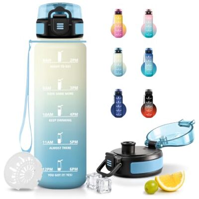 JAPORIA 1 liter flaska med filter, läckagesäker, vattenflaska med tidsmarkör, för träning, resor, skola JAPORIA 1 liter flaska med filter, läckagesäker, vattenflaska med tidsmarkör, för träning, resor, skola