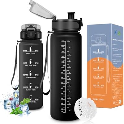 Vikaster Vattenflaska, vattenflaska 1500 ml, BPA-fri, vattentät och återanvändbar, lämplig för gym, yoga, camping, sport, vandringsflaska, A-matt svart Vikaster Vattenflaska, vattenflaska 1500 ml, BPA-fri, vattentät och återanvändbar, lämplig för gym, yoga, camping, sport, vandringsflaska, A-matt svart