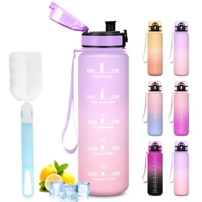 Mujigaga 1 liters flaska, gymflaska, läckagefri, motiverande vattenflaskor, lätt att rengöra, vandringsflaskor, med svampborste, vattenflaskor för camping, vandring Mujigaga 1 liters flaska, gymflaska, läckagefri, motiverande vattenflaskor, lätt att rengöra, vandringsflaskor, med svampborste, vattenflaskor för camping, vandring