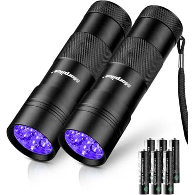 Morpilot Fackla UV 395nm 2 Pack, 12 LED Ficklampa Ultraviolett Svart Ljus för Att Upptäcka Urin, Lysrör och Fläckar Morpilot Fackla UV 395nm 2 Pack, 12 LED Ficklampa Ultraviolett Svart Ljus för Att Upptäcka Urin, Lysrör och Fläckar