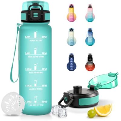 JAPORIA 1 liter flaska med filter, läckagesäker, vattenflaska med tidsmarkör, för träning, resor, skola JAPORIA 1 liter flaska med filter, läckagesäker, vattenflaska med tidsmarkör, för träning, resor, skola