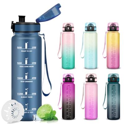 Mujigaga 1 liters flaska, gymflaska, läckagefri, motiverande vattenflaskor, lätt att bära, sportflaskor, med tidsmarkörer, för yoga, vandring, basket Mujigaga 1 liters flaska, gymflaska, läckagefri, motiverande vattenflaskor, lätt att bära, sportflaskor, med tidsmarkörer, för yoga, vandring, basket