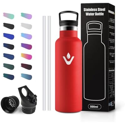 JAPORIA Vattenflaska i rostfritt stål 500 ml med sugrör, termosflaska läckagesäker, BPA-fri, lämplig för kolsyra, enhandsöppning, för bubblor, camping och gym JAPORIA Vattenflaska i rostfritt stål 500 ml med sugrör, termosflaska läckagesäker, BPA-fri, lämplig för kolsyra, enhandsöppning, för bubblor, camping och gym