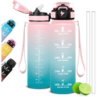 Mujigaga 1 liter vattenflaska, gymflaska med sugrör och tider för att dricka, motiverande sportflaskor, läckagesäkra flaskor för gym, skola, yoga Mujigaga 1 liter vattenflaska, gymflaska med sugrör och tider för att dricka, motiverande sportflaskor, läckagesäkra flaskor för gym, skola, yoga