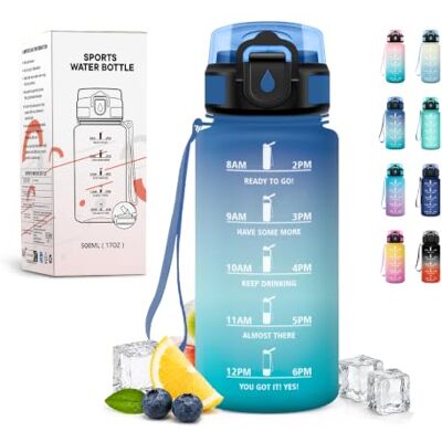 JAPORIA 500 ml flaska, läckagesäker, vattenflaska med Marcador de Tiempo, med sugrör, återanvändbar, perfekt för skola, vuxna, gym, kontor JAPORIA 500 ml flaska, läckagesäker, vattenflaska med Marcador de Tiempo, med sugrör, återanvändbar, perfekt för skola, vuxna, gym, kontor