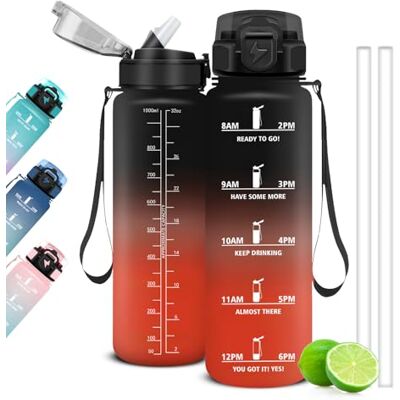 Mujigaga 1 liter vattenflaska, gymflaska med sugrör och tider för att dricka, motiverande sportflaska, läckagesäkra flaskor för gym, skola, yoga Mujigaga 1 liter vattenflaska, gymflaska med sugrör och tider för att dricka, motiverande sportflaska, läckagesäkra flaskor för gym, skola, yoga
