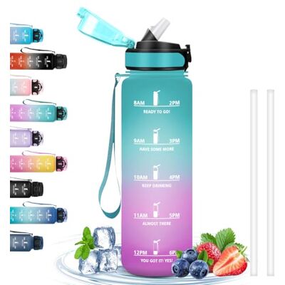 Grsta 1 liters flaska, läckagefri gymflaska, motiverande flaskor med tidsskala, flaskor med sugrör, lätt att bära, för sport, fitness, vandring, cykling Grsta 1 liters flaska, läckagefri gymflaska, motiverande flaskor med tidsskala, flaskor med sugrör, lätt att bära, för sport, fitness, vandring, cykling