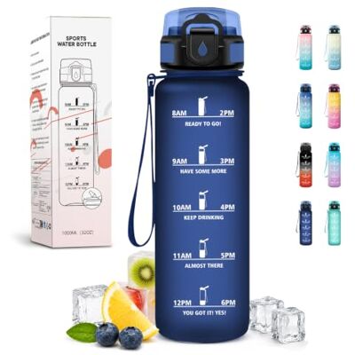 JAPORIA 1 l vattenflaska, läckagesäker, återanvändbar flaska med sugrör, med Marcador de Tiempo, perfekt för träning, picknick, flod, promenader JAPORIA 1 l vattenflaska, läckagesäker, återanvändbar flaska med sugrör, med Marcador de Tiempo, perfekt för träning, picknick, flod, promenader