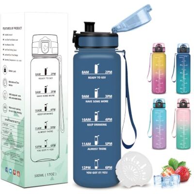 Mujigaga 500 ml flaska, barnflaska, graderad flaska, lätt att bära, med tidsmarkör, läckagesäker, motiverande vattenflaska för fitness, kontor, vandring Mujigaga 500 ml flaska, barnflaska, graderad flaska, lätt att bära, med tidsmarkör, läckagesäker, motiverande vattenflaska för fitness, kontor, vandring