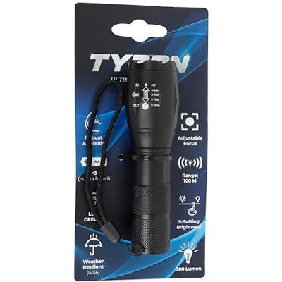 TYZON Stavlampa 300 lm, CREE T6, Zoom/fokus, 5 lägen inkl. SOS, vädertålig ficklampa i aluminium, kompakt 135–157 mm, 3xAAA TYZON Stavlampa 300 lm, CREE T6, Zoom/fokus, 5 lägen inkl. SOS, vädertålig ficklampa i aluminium, kompakt 135–157 mm, 3xAAA