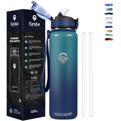 Grsta 1 liter vattenflaska, termisk flaska, gymflaska med sugrör, BPA-fri, termisk vattenflaska, dubbelvägg vakuumflaska, metallflaska för varma drycker, kalla drycker, sport, yoga Grsta 1 liter vattenflaska, termisk flaska, gymflaska med sugrör, BPA-fri, termisk vattenflaska, dubbelvägg vakuumflaska, metallflaska för varma drycker, kalla drycker, sport, yoga