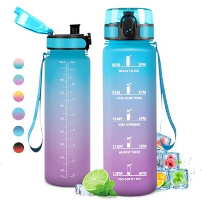 KollyKolla 1 liters flaska, gymflaska, 1L motiverande sportflaska, vattenflaska, sportflaska med filter, vattenflaska för barn, flicka, sport, skola, cykling, vandring KollyKolla 1 liters flaska, gymflaska, 1L motiverande sportflaska, vattenflaska, sportflaska med filter, vattenflaska för barn, flicka, sport, skola, cykling, vandring