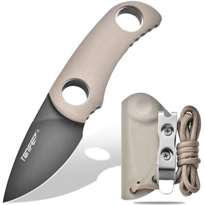 TONIFE 4,7 cm fast bladkniv, minihalskniv med Kydex-fodral och snodd, bärbar EDC fast kniv för överlevnad utomhus (varm sand + titan gary) TONIFE 4,7 cm fast bladkniv, minihalskniv med Kydex-fodral och snodd, bärbar EDC fast kniv för överlevnad utomhus (varm sand + titan gary)