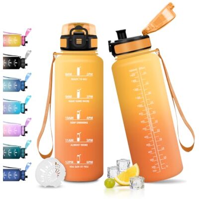 JAPORIA 1,5 l vattenflaska med tidsskala, BPA-fri, motiverande flaska, återanvändbar, läckagesäker, för camping, utomhus, yoga JAPORIA 1,5 l vattenflaska med tidsskala, BPA-fri, motiverande flaska, återanvändbar, läckagesäker, för camping, utomhus, yoga