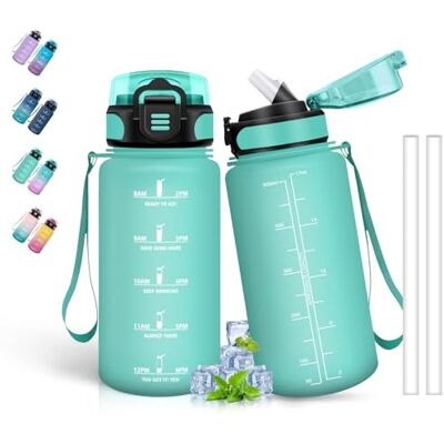 Grsta Flask- 500 ml Barnflaska, vattenflaska med sugrör, läckagesäker sportflaska med tidsmarkör, motiverande flaska för pojkar och flickor, vattenflaska för skola, resor, cykel, camping, grön Grsta Flask- 500 ml Barnflaska, vattenflaska med sugrör, läckagesäker sportflaska med tidsmarkör, motiverande flaska för pojkar och flickor, vattenflaska för skola, resor, cykel, camping, grön