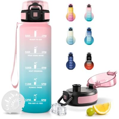 JAPORIA Sportflaska 1L vattenflaska med tidsskala, med filter, läckagesäker, flaska för camping, resor, cykel JAPORIA Sportflaska 1L vattenflaska med tidsskala, med filter, läckagesäker, flaska för camping, resor, cykel