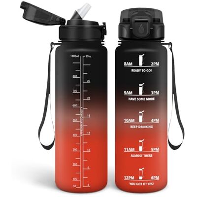HoneyHolly 1 liter flaska, BPA-fri och läckagesäker, vattenflaska med sugrör, återanvändbar, motiverande flaska, gymflaska för skola, gym, kontor, sport HoneyHolly 1 liter flaska, BPA-fri och läckagesäker, vattenflaska med sugrör, återanvändbar, motiverande flaska, gymflaska för skola, gym, kontor, sport