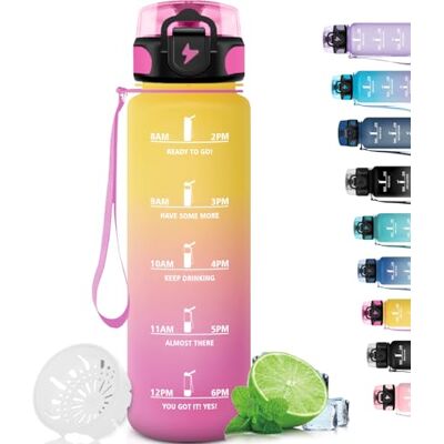 Grsta Vattenflaska, läckagefri gymflaska, filterflaska med tidsskala, motiverande flaska, lätt att bära, 1 liter plastflaska, för sport, vandring, fitness Grsta Vattenflaska, läckagefri gymflaska, filterflaska med tidsskala, motiverande flaska, lätt att bära, 1 liter plastflaska, för sport, vandring, fitness