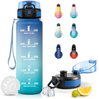 JAPORIA Sportflaska 1L vattenflaska med tidsskala, med filter, läckagesäker, flaska för camping, resor, cykel JAPORIA Sportflaska 1L vattenflaska med tidsskala, med filter, läckagesäker, flaska för camping, resor, cykel
