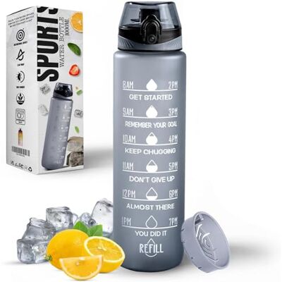 Roe Tenpo K-MART 1 000 ml vattenflaska med tidsmärkning och 9,5 dl kapacitet – motiverande och miljövänlig BPA-fri flaska för löpning, gym, yoga, utomhus och camping (stil 2, grå) Roe Tenpo K-MART 1 000 ml vattenflaska med tidsmärkning och 9,5 dl kapacitet – motiverande och miljövänlig BPA-fri flaska för löpning, gym, yoga, utomhus och camping (stil 2, grå)