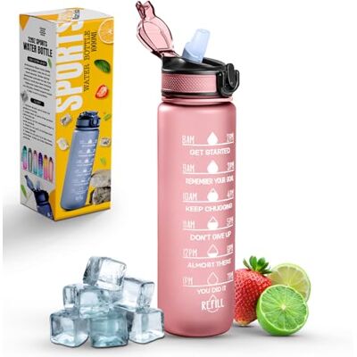 Roe Tenpo K-MART Sportvattenflaska med sugrör och tidsmärkning, och 9,5 dl kapacitet – motiverande och miljövänlig BPA-fri flaska för löpning, gym, yoga, utomhus och camping (stil 1, rosa) Roe Tenpo K-MART Sportvattenflaska med sugrör och tidsmärkning, och 9,5 dl kapacitet – motiverande och miljövänlig BPA-fri flaska för löpning, gym, yoga, utomhus och camping (stil 1, rosa)