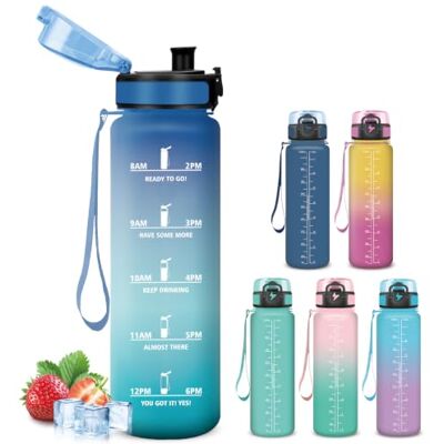 Mujigaga 1 liters flaska, gymflaska, motiverande vattenflaska, vattenflaska med tidsmarkör, lätt att bära, graderad flaska för kontor, utomhus, yoga, sport Mujigaga 1 liters flaska, gymflaska, motiverande vattenflaska, vattenflaska med tidsmarkör, lätt att bära, graderad flaska för kontor, utomhus, yoga, sport