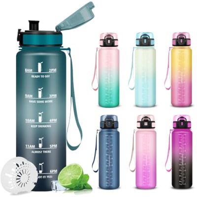 Mujigaga 1 liters flaska, gymflaska, läckagefri, motiverande vattenflaskor, lätt att rengöra, sportflaskor, stor mun, flaskor för pilates, vandring, klättring Mujigaga 1 liters flaska, gymflaska, läckagefri, motiverande vattenflaskor, lätt att rengöra, sportflaskor, stor mun, flaskor för pilates, vandring, klättring