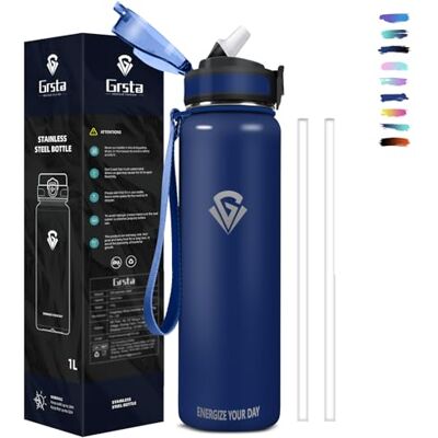 Grsta Termisk Flaska 1 Liter Vattenflaska med Sugrör, BPA-fri, 18/8 Rostfritt Stål, Läckagefri för Varma och Kalla Drycker Perfekt för Gym, Sport, Yoga, Camping Grsta Termisk Flaska 1 Liter Vattenflaska med Sugrör, BPA-fri, 18/8 Rostfritt Stål, Läckagefri för Varma och Kalla Drycker Perfekt för Gym, Sport, Yoga, Camping