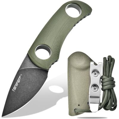 TONIFE Fast bladkniv 4,7 cm, minihalskniv med Kydex-fodral och snodd, bärbar EDC fast kniv för överlevnad utomhus (grön + svart oxid och sedan stenvägar) TONIFE Fast bladkniv 4,7 cm, minihalskniv med Kydex-fodral och snodd, bärbar EDC fast kniv för överlevnad utomhus (grön + svart oxid och sedan stenvägar)