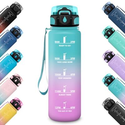HoneyHolly Vattenflaska 1 000 ml med tidsmarkörer, motiverande flaska, läckagesäker, sportflaska, gym, vattenflaska, vattenflaska, för skola, camping, yoga, kontor HoneyHolly Vattenflaska 1 000 ml med tidsmarkörer, motiverande flaska, läckagesäker, sportflaska, gym, vattenflaska, vattenflaska, för skola, camping, yoga, kontor