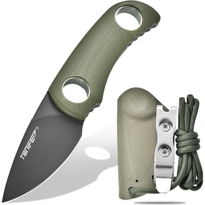 TONIFE Runer Fixed Blade Knife med justerbar Paracord Lanyard och Kydex Sheath, EDC-kniv med 4,7cm Full Tang Blade för utomhus camping vandring (Grönt + Grått Titan) TONIFE Runer Fixed Blade Knife med justerbar Paracord Lanyard och Kydex Sheath, EDC-kniv med 4,7cm Full Tang Blade för utomhus camping vandring (Grönt + Grått Titan)