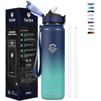 Grsta Termisk Flaska, 1 Liter vattenflaska, BPA-fri Sugrör, Lätt Öppna, Säkert Lås, Läckagefri Gymflaska för Skola, Sport, Camping, Cykling Grsta Termisk Flaska, 1 Liter vattenflaska, BPA-fri Sugrör, Lätt Öppna, Säkert Lås, Läckagefri Gymflaska för Skola, Sport, Camping, Cykling