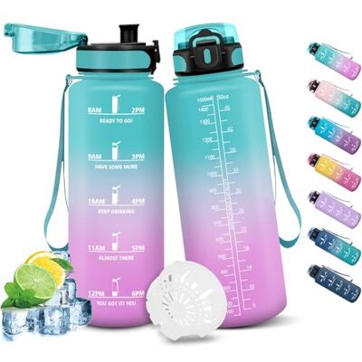 HoneyHolly 1,5 liters vattenflaska, läckagesäker sport, motiverande flaska, sport, sportflaska med filter, gymflaska för träning, cykling, skola, kontor HoneyHolly 1,5 liters vattenflaska, läckagesäker sport, motiverande flaska, sport, sportflaska med filter, gymflaska för träning, cykling, skola, kontor