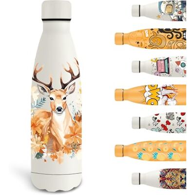 Grsta Termisk flaska, 500 ml, vattenflaska för barn, anpassad vattenflaska med hjort, läckagesäker metallflaska, BPA-fri, lätt att bära, vattenflaska för skola, kontor, camping, vit Grsta Termisk flaska, 500 ml, vattenflaska för barn, anpassad vattenflaska med hjort, läckagesäker metallflaska, BPA-fri, lätt att bära, vattenflaska för skola, kontor, camping, vit