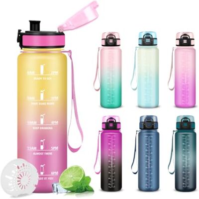 Mujigaga 1 liters flaska, gymflaska, läckagefri, motiverande vattenflaskor, lätt att rengöra, vandringsflaskor, lätt att bära, vattenflaskor för klättring, basket, pilates Mujigaga 1 liters flaska, gymflaska, läckagefri, motiverande vattenflaskor, lätt att rengöra, vandringsflaskor, lätt att bära, vattenflaskor för klättring, basket, pilates
