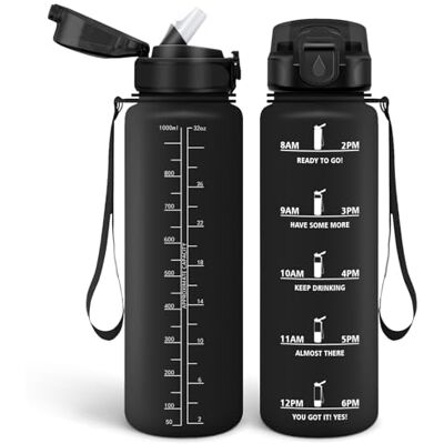 HoneyHolly 1 liter flaska, BPA-fri och läckagesäker, vattenflaska med sugrör, återanvändbar, motiverande flaska, gymflaska för skola, gym, kontor, sport HoneyHolly 1 liter flaska, BPA-fri och läckagesäker, vattenflaska med sugrör, återanvändbar, motiverande flaska, gymflaska för skola, gym, kontor, sport